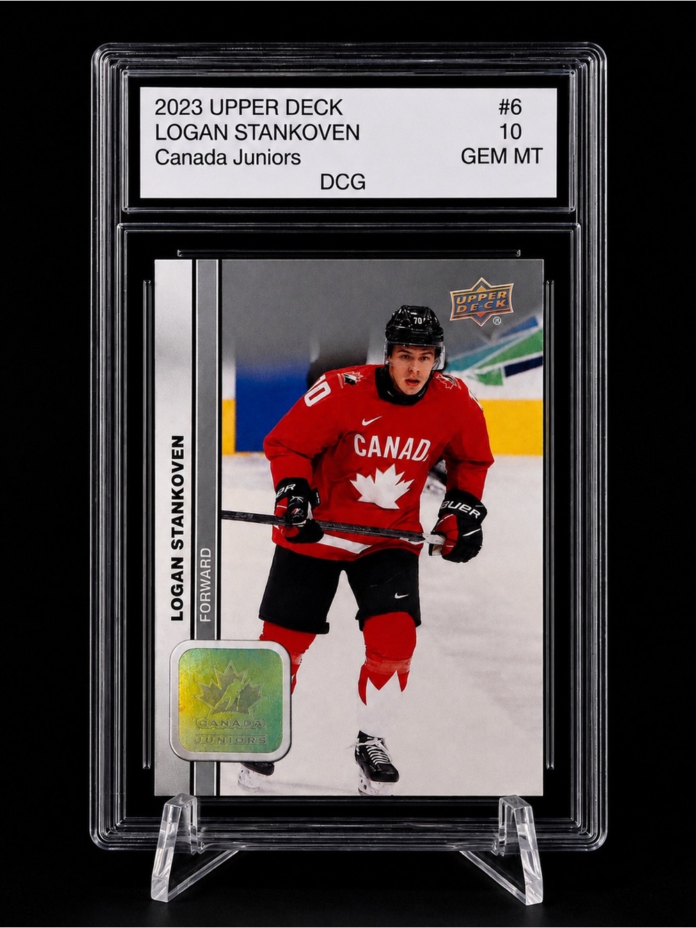 Upper Deck Logan Stankoven Canada Juniors Hockey Card - Rookie card-